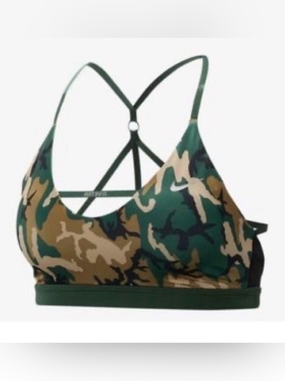 New no tags Nike Green Camo Strappy Sports Bra. Large can fit medium